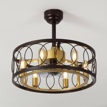 Celeste 21.6" 6-Light Industrial Farmhouse 6-Speed Metal Mobile-App/Remote-Controlled Caged LED Ceiling Fan - JONATHAN Y